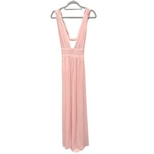 NWT GB Pink Maxi Cover Up Plunge V-Neck Open Back Sleeveless Viscose Women's M